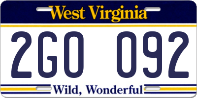 WV license plate 2GO092