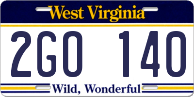 WV license plate 2GO140