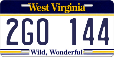 WV license plate 2GO144
