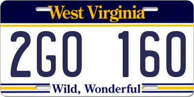 WV license plate 2GO160