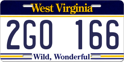WV license plate 2GO166