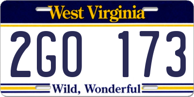 WV license plate 2GO173