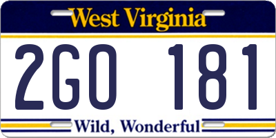 WV license plate 2GO181