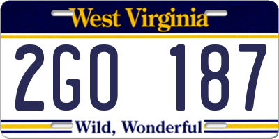 WV license plate 2GO187