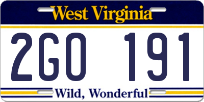 WV license plate 2GO191