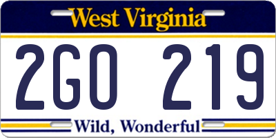 WV license plate 2GO219