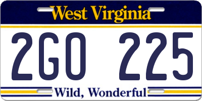 WV license plate 2GO225