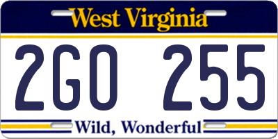 WV license plate 2GO255