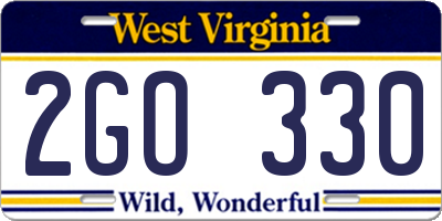 WV license plate 2GO330