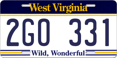 WV license plate 2GO331