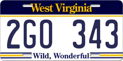 WV license plate 2GO343
