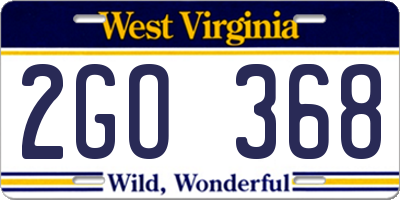 WV license plate 2GO368