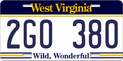 WV license plate 2GO380