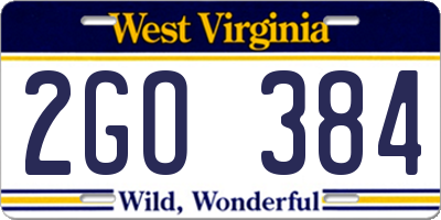 WV license plate 2GO384