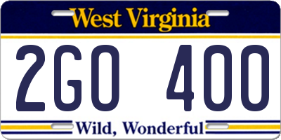 WV license plate 2GO400