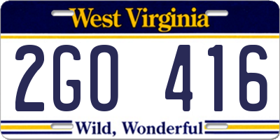 WV license plate 2GO416