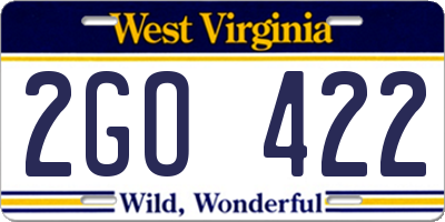 WV license plate 2GO422