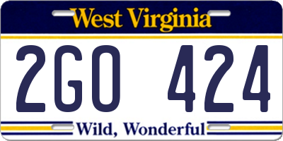 WV license plate 2GO424
