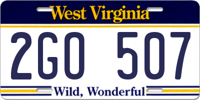 WV license plate 2GO507