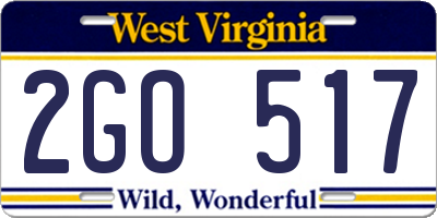 WV license plate 2GO517