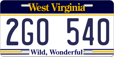 WV license plate 2GO540