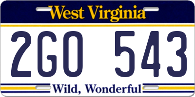 WV license plate 2GO543