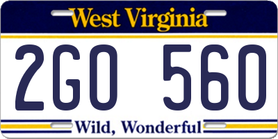 WV license plate 2GO560