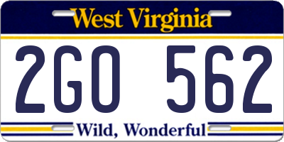WV license plate 2GO562