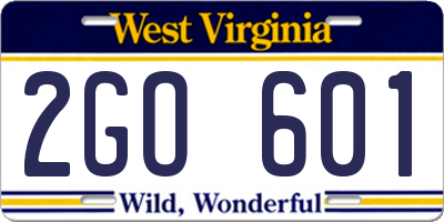 WV license plate 2GO601