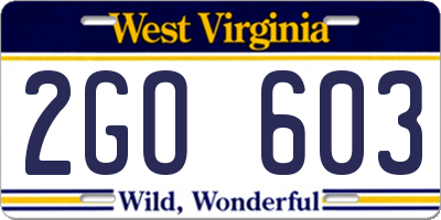WV license plate 2GO603