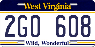 WV license plate 2GO608