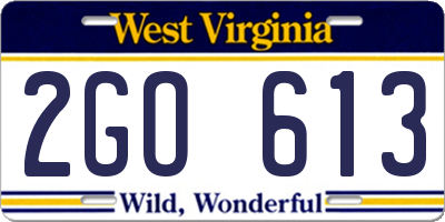 WV license plate 2GO613