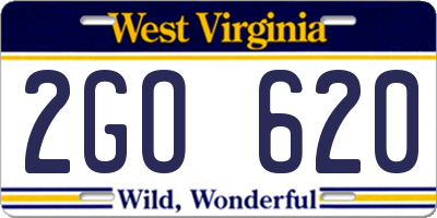WV license plate 2GO620