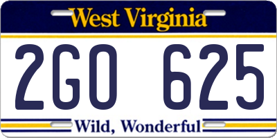 WV license plate 2GO625
