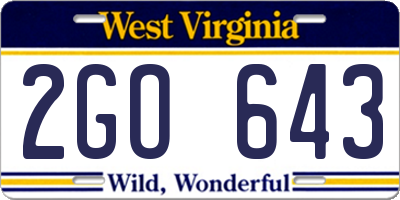 WV license plate 2GO643