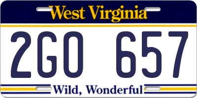 WV license plate 2GO657