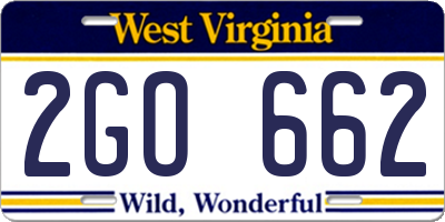 WV license plate 2GO662