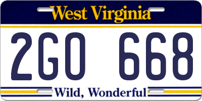 WV license plate 2GO668