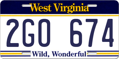 WV license plate 2GO674
