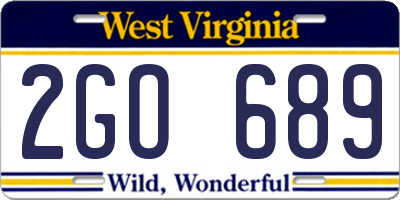 WV license plate 2GO689