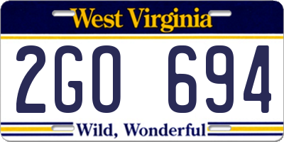 WV license plate 2GO694