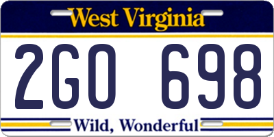 WV license plate 2GO698