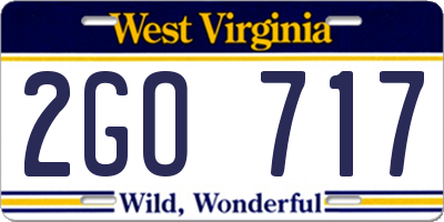 WV license plate 2GO717