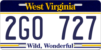 WV license plate 2GO727