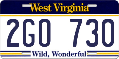 WV license plate 2GO730