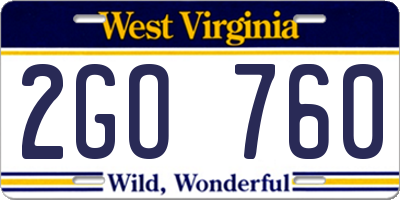 WV license plate 2GO760