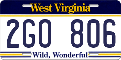 WV license plate 2GO806