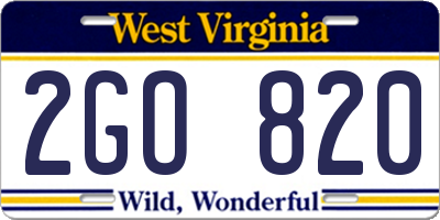 WV license plate 2GO820