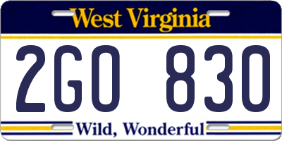 WV license plate 2GO830