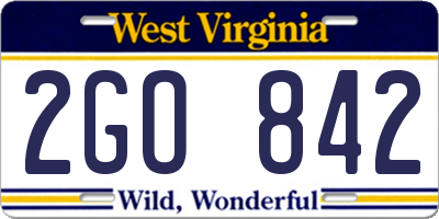 WV license plate 2GO842